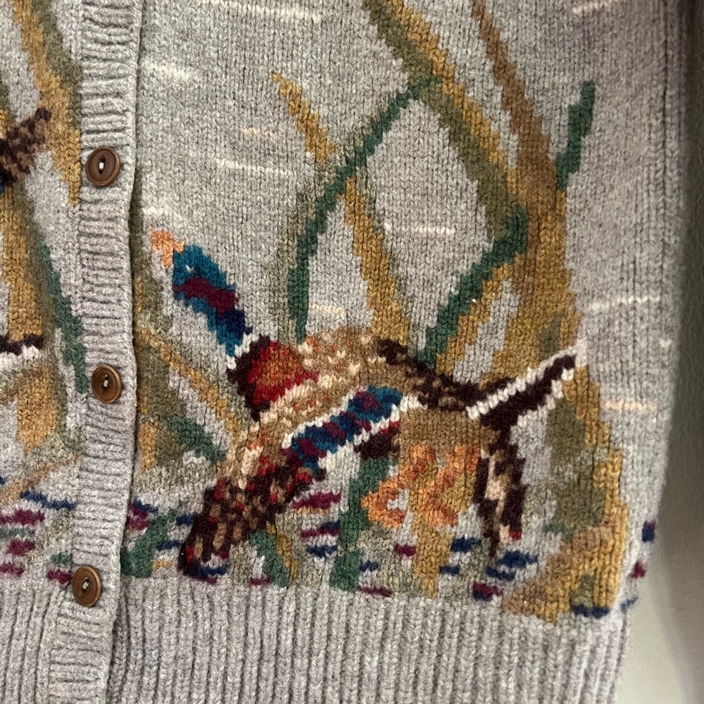 Lauren Ralph Lauren Taupe & Multicolor Embroidered Duck Cardigan - Picture 5 of 11
